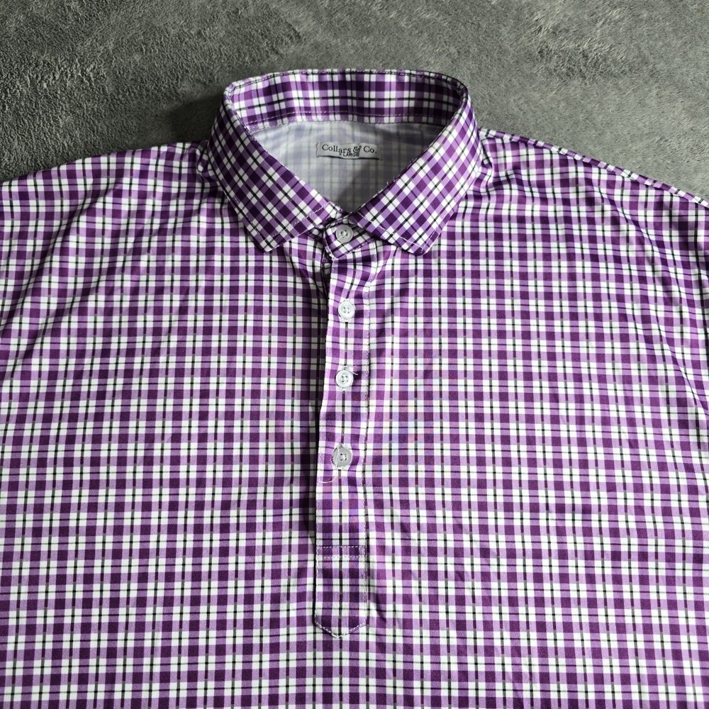 Men's Purple Check Performance Polo - Picture 2 of 16